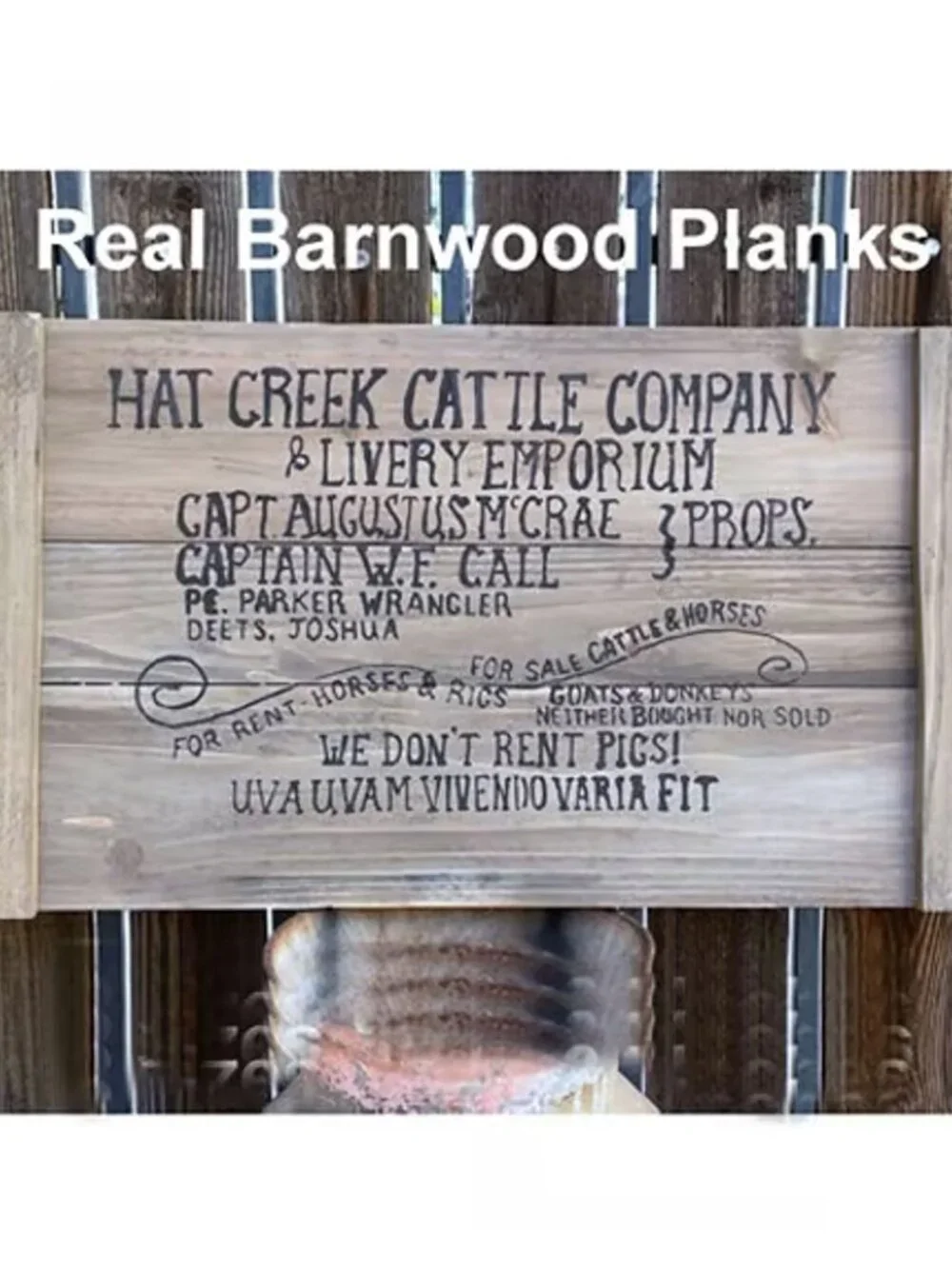 Lonesome Dove Hat Creek Cattle Real Barnwood Planks Sign 34 x 18 Inches